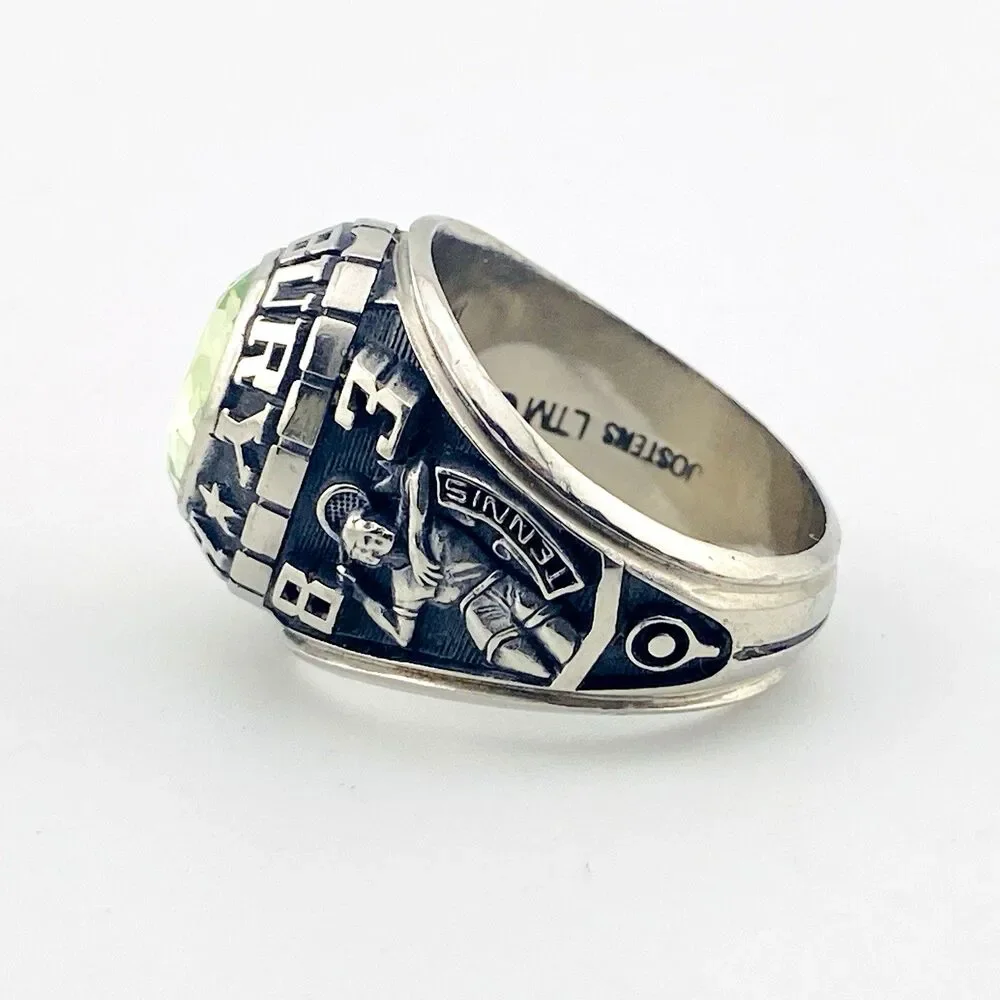 Roxbury High Men’s School Ring Green Stone 1983 Sz 9 Jostens LTM Gaels Tennis